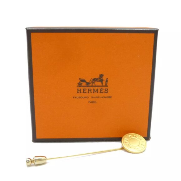 Authentic HERMES BIJOUTERIE FANTAISIE Pin Brooch Gold Brass - Picture 1 of 7